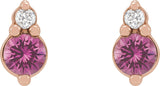 14K Gold Round Natural Pink Sapphire & Natural Diamond Accented Earrings - Rose Gold - view 2