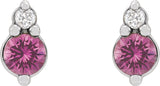 Platinum Round Natural Pink Sapphire & Natural Diamond Accented Earrings - view 2