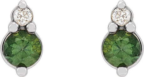 Platinum Round Natural Green Sapphire & Natural Diamond Accented Earrings – 3mm Stones - view 2