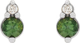 14K Gold Round Natural Green Sapphire & Natural Diamond Accented Earrings – 3mm Stones - White Gold - view 2