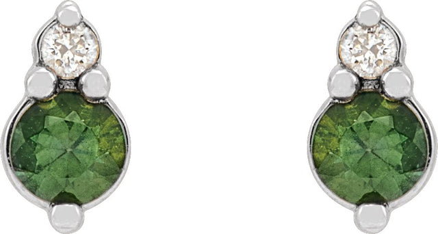 14K Gold Round Natural Green Sapphire & Natural Diamond Accented Earrings – 3mm Stones - White Gold - view 2
