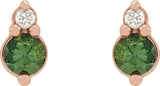 14K Gold Round Natural Green Sapphire & Natural Diamond Accented Earrings – 3mm Stones - Rose Gold - view 2