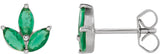 14K Gold Natural Emerald Marquise 2-Prong Cluster Earrings - White Gold