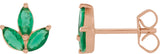 14K Gold Natural Emerald Marquise 2-Prong Cluster Earrings - Rose Gold