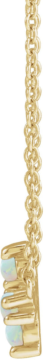 14K Gold Round Natural White Opal Sideways Cross Necklace - Yellow Gold - view 4
