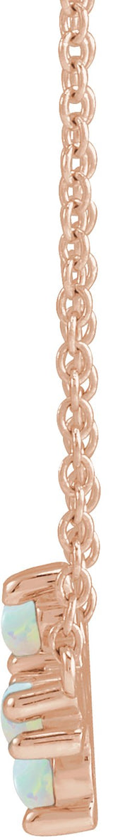 14K Gold Round Natural White Opal Sideways Cross Necklace - Rose Gold - view 4