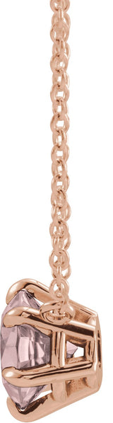 14K Gold Round Natural Pink Morganite Solitaire Necklace - Rose Gold - view 6
