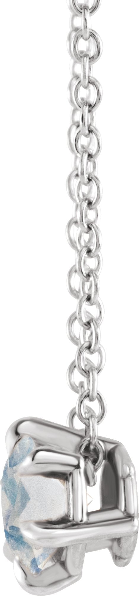 Platinum Round Natural Blue Moonstone Solitaire Necklace or Slide Pendant - view 6