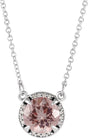 14K Gold Round Natural Morganite & Natural Diamond Halo-Style Necklace - White Gold