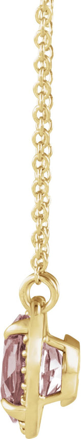 14K Gold Round Natural Morganite & Natural Diamond Halo-Style Necklace - Yellow Gold - view 2