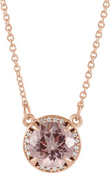 14K Gold Round Natural Morganite & Natural Diamond Halo-Style Necklace - Rose Gold
