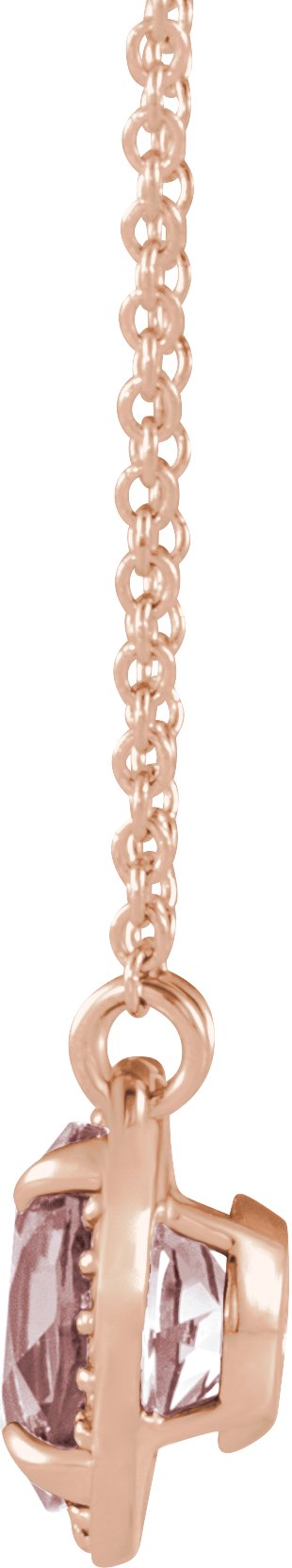 14K Gold Round Natural Morganite & Natural Diamond Halo-Style Necklace - Rose Gold - view 2