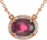 14K Gold Oval Natural Rhodolite Garnet & Natural Diamond Halo-Style Necklace – 0.07 CTW - Rose Gold
