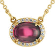 14K Gold Oval Natural Rhodolite Garnet & Natural Diamond Halo-Style Necklace – 0.07 CTW - Yellow Gold