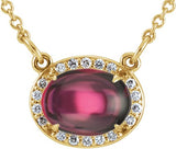 14K Gold Oval Natural Rhodolite Garnet & Natural Diamond Halo-Style Necklace – 0.07 CTW - Yellow Gold