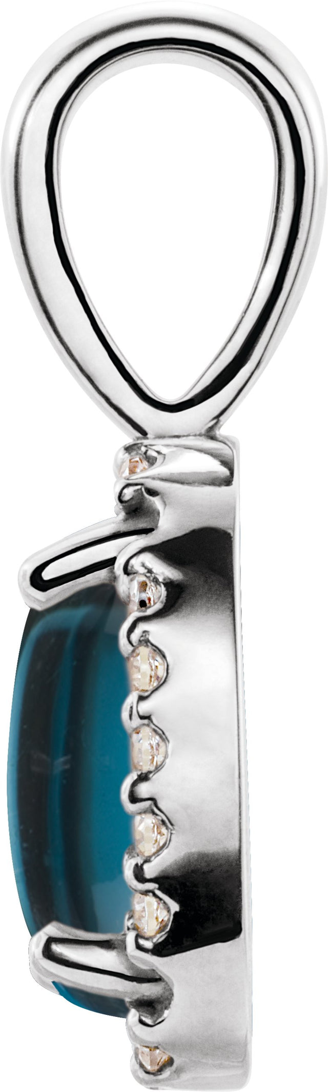 14K Gold Natural London Blue Topaz & Natural Diamond Oval 4-Prong Halo-Style Cabochon Pendant - White Gold - view 2