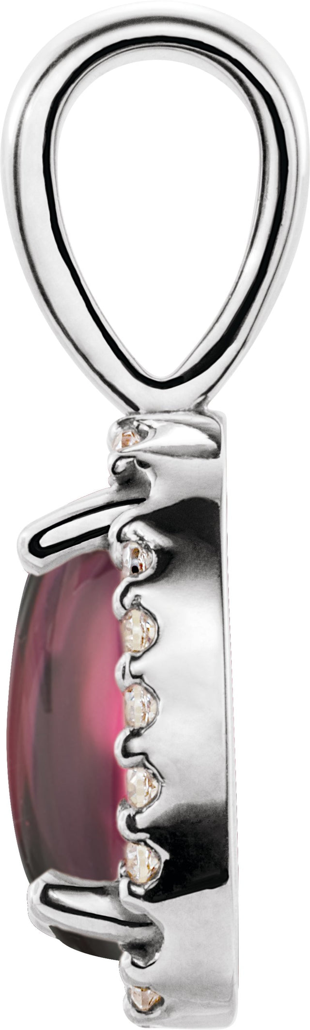 Platinum Natural Rhodolite Garnet & Natural Diamond Oval 4-Prong Halo-Style Cabochon Pendant - view 2