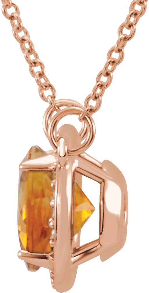 14K Gold Round Natural Citrine & Natural Diamond Halo-Style Necklace - Rose Gold - view 2