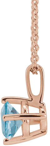 14K Gold Round Natural Aquamarine Solitaire Necklace or Pendant II - Rose Gold - view 4