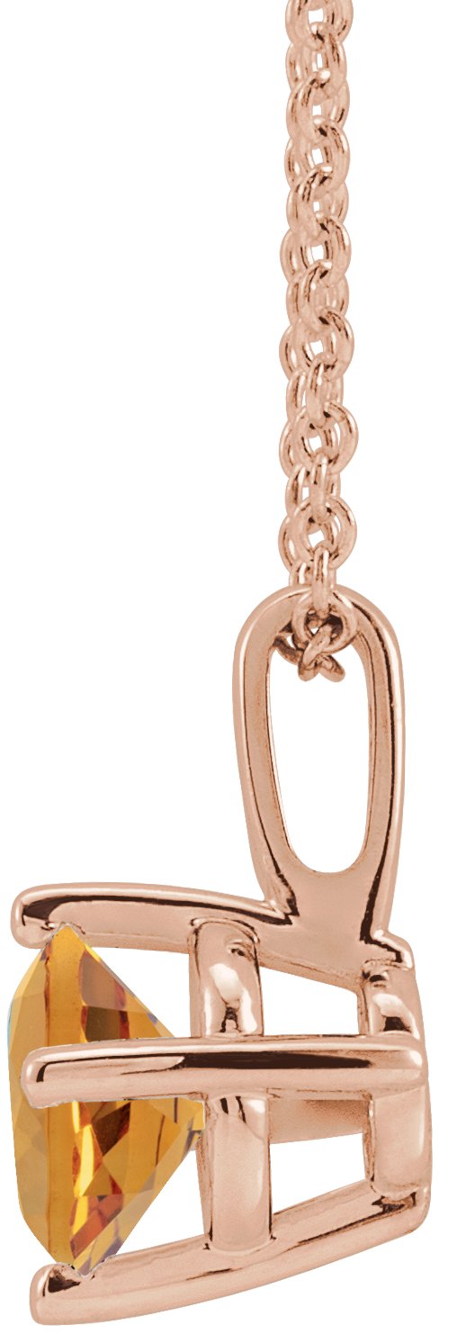 14K Gold Round Natural Citrine Solitaire Necklace or Pendant II - Rose Gold - view 4