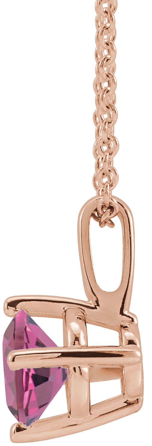 14K Gold Round Natural Pink Tourmaline Solitaire Necklace or Pendant II - Rose Gold - view 4