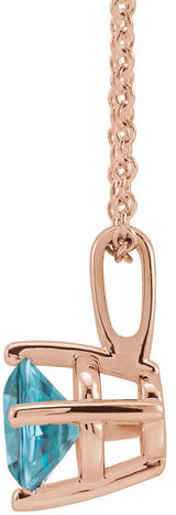 14K Gold Round Natural Blue Zircon Solitaire Necklace or Pendant II - Rose Gold - view 4