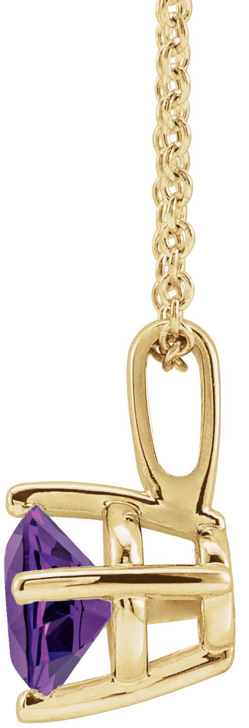 14K Gold Round Natural Amethyst Solitaire Necklace or Pendant II - Yellow Gold - view 4