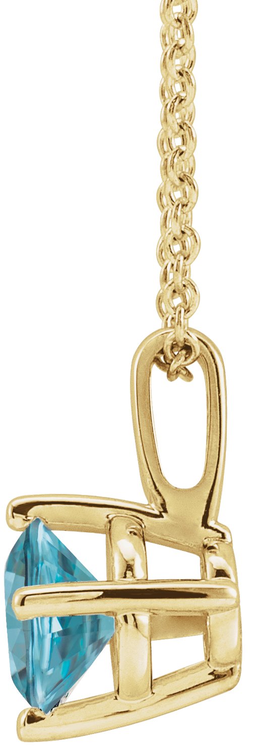 14K Gold Round Natural Blue Zircon Solitaire Necklace or Pendant II - Yellow Gold - view 4