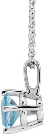 Platinum Round Natural Aquamarine Solitaire Necklace or Pendant II - view 4