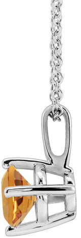 Platinum Round Natural Citrine Solitaire Necklace or Pendant II - view 4