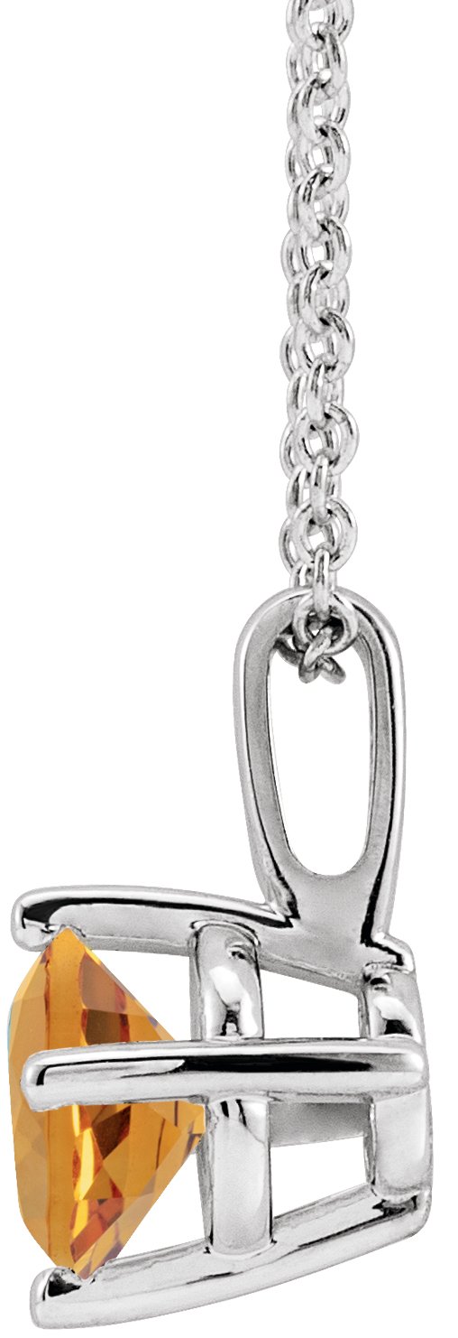 14K Gold Round Natural Citrine Solitaire Necklace or Pendant II - White Gold - view 4