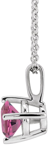 14K Gold Round Natural Pink Tourmaline Solitaire Necklace or Pendant II - White Gold - view 4