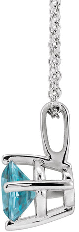 Platinum Round Natural Blue Zircon Solitaire Necklace or Pendant II - view 4