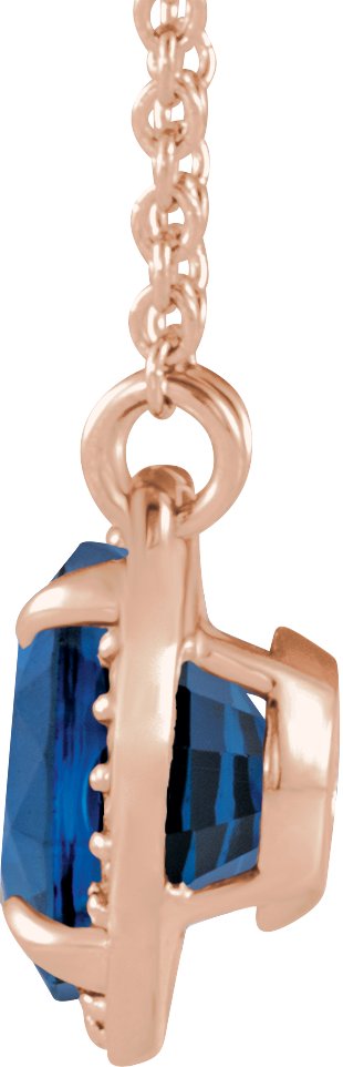 14K Gold Round Lab-Grown Blue Sapphire & Natural Diamond Halo-Style Necklace – 6-8mm Stones - Rose Gold - view 2