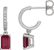 Platinum Emerald Natural Rhodolite Garnet & Natural Diamond French-Set Dangle Hoop Earrings