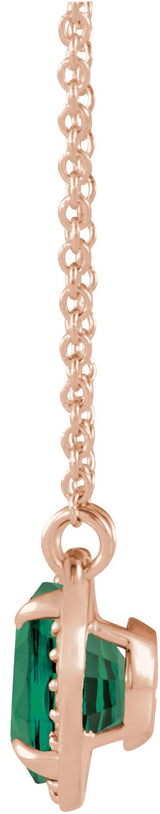 14K Gold Round Lab-Grown Emerald & Natural Diamond Halo-Style Necklace - Rose Gold - view 2
