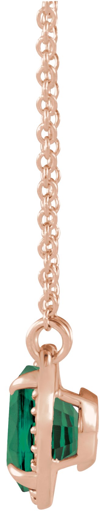 14K Gold Round Lab-Grown Emerald & Natural Diamond Halo-Style Necklace - Rose Gold - view 2