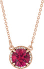14K Gold Round Lab-Grown Ruby & Natural Diamond Halo-Style Necklace - Rose Gold
