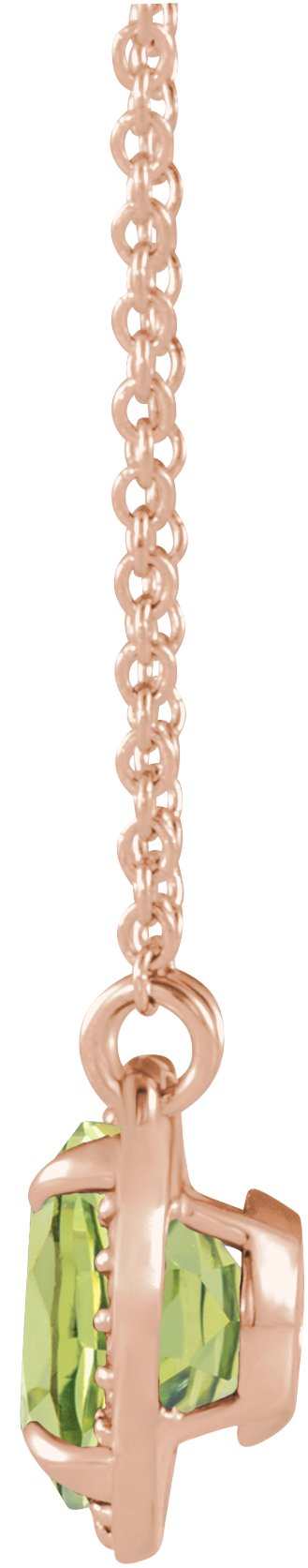 14K Gold Round Natural Peridot & Natural Diamond Halo-Style Necklace - Rose Gold - view 2