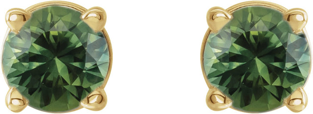 14K Gold Natural Green Sapphire Round 4-Prong Lightweight Stud Earrings - Yellow Gold - view 8