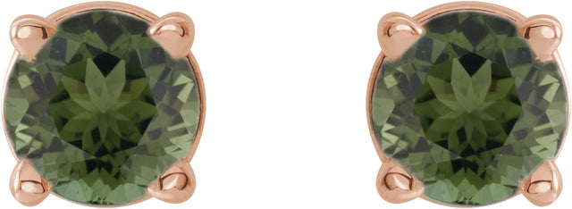 14K Gold Natural Green Tourmaline Round 4-Prong Lightweight Stud Earrings - Rose Gold - view 20