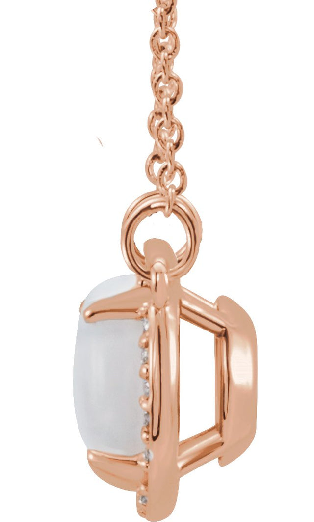 14K Gold Round Natural White Opal & Natural Diamond Halo-Style Necklace - Rose Gold - view 2