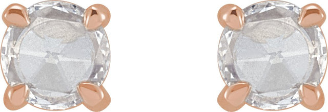 14K Gold Natural Diamond Round 4-Prong Claw Rose-Cut Stud Earrings - Rose Gold - view 4