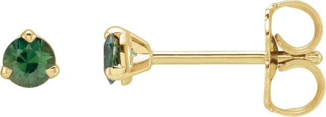 14K Gold Natural Green Sapphire Round 3-Prong Claw Cocktail-Style Stud Earrings - Yellow Gold