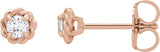 14K Gold Natural White Sapphire Round 4-Prong Claw Rope Stud Earrings - Rose Gold - view 3