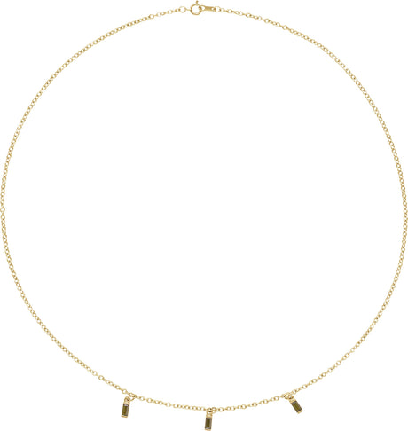 14K Gold Straight Baguette Natural Green Tourmaline Articulated Baguette Necklace - Yellow Gold