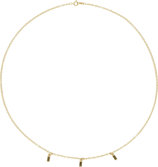 14K Gold Straight Baguette Natural Green Tourmaline Articulated Baguette Necklace - Yellow Gold