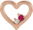 14K Gold Round Natural Ruby & Natural Diamond Heart Necklace or Slide Pendant - Rose Gold