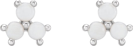 Platinum Round Natural White Opal Three-Stone Cabochon Earrings - view 2