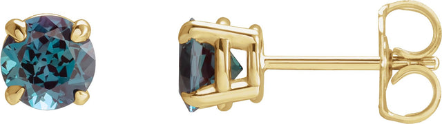 14K Gold Lab-Grown Alexandrite Round 4-Prong Claw Stud Earrings - Yellow Gold